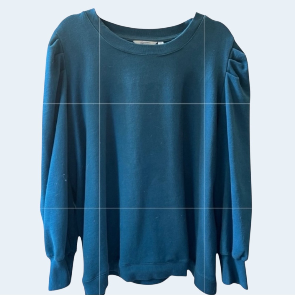 Candace Cameron Bure French Terry Puff-Sleeve Sweatshirt In Peacock. 3X